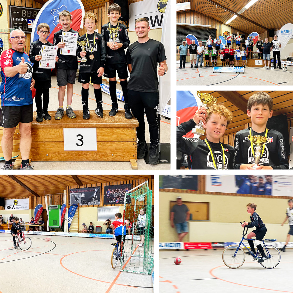 Marlon Ganz und Neo Cartarius bei der BadenWürttembergischen U11-Radballmeisterschaft auf dem Siegerpodest